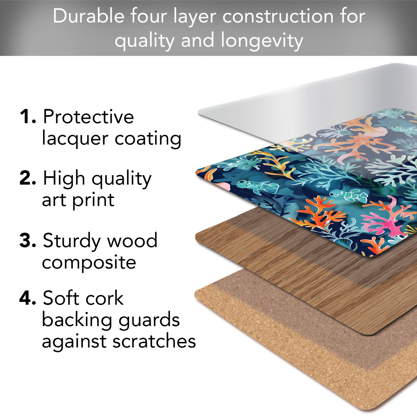 Nautical Harmony Premium 4 Pack Boxed Hardboard Tabletop Placemats Manufactured in the USA