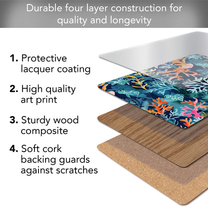 Nautical Harmony Premium 4 Pack Boxed Hardboard Tabletop Placemats Manufactured in the USA