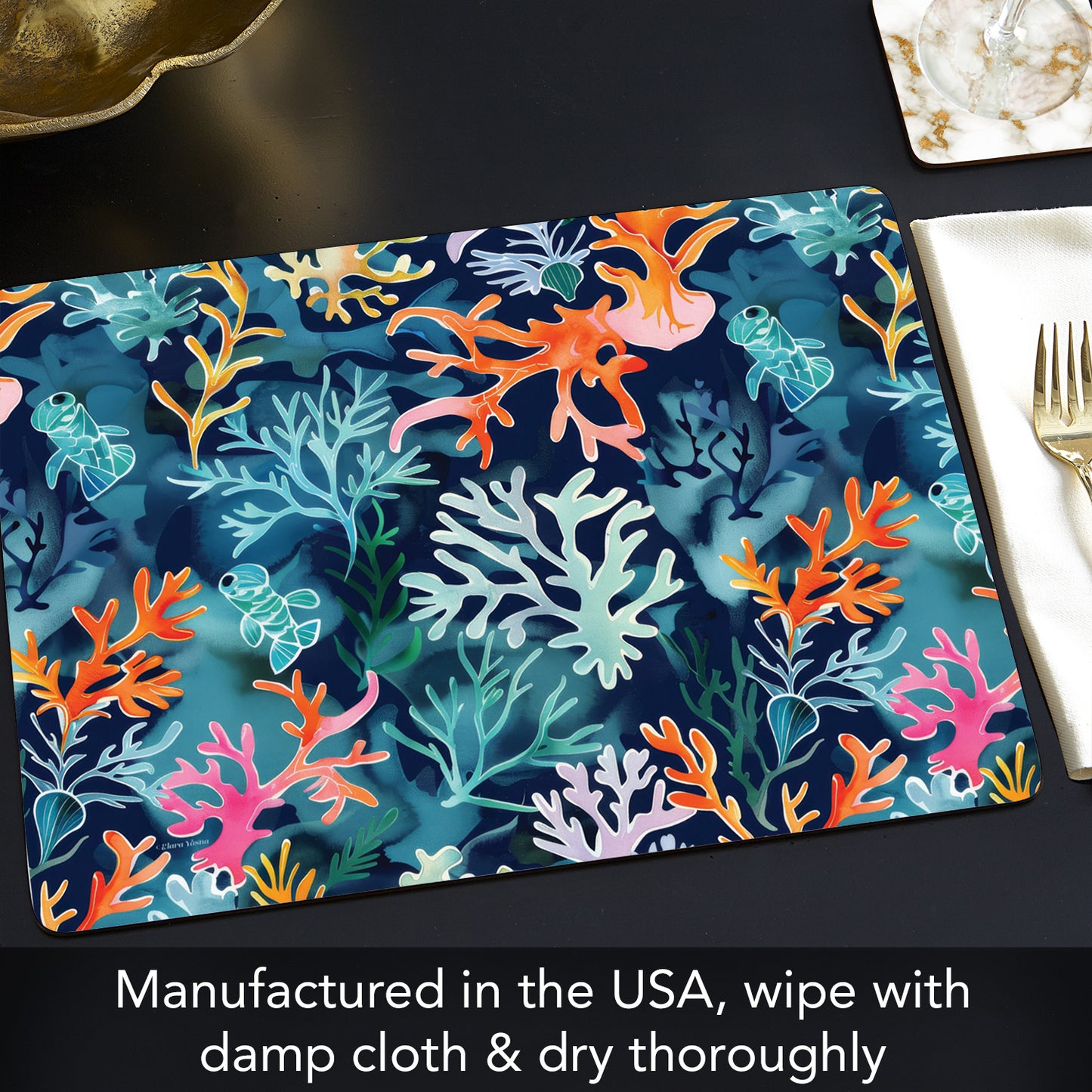 Nautical Harmony Premium 4 Pack Boxed Hardboard Tabletop Placemats Manufactured in the USA