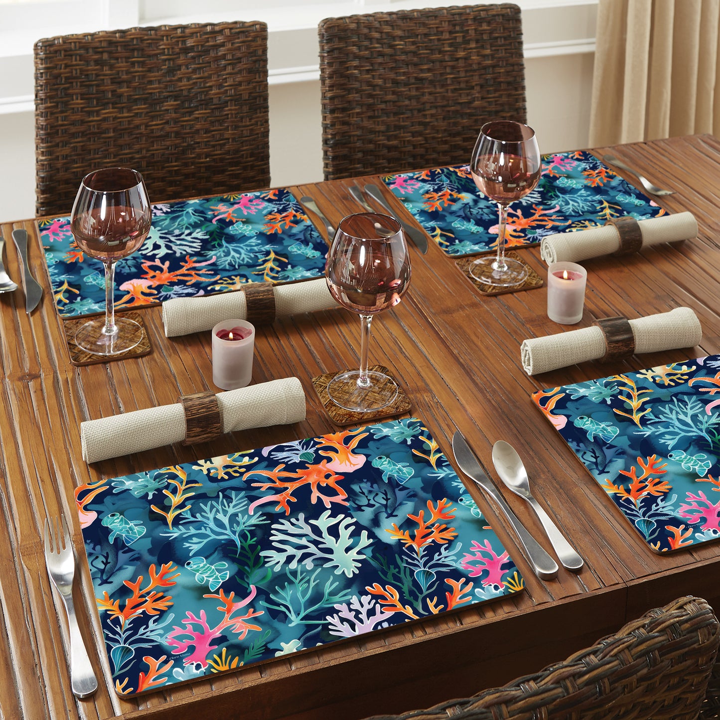 Nautical Harmony Premium 4 Pack Boxed Hardboard Tabletop Placemats Manufactured in the USA