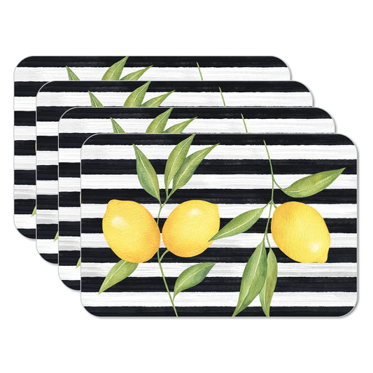 Counterart Jardin De Citron 4 Pack Reversible Easy Care Flexible Placemat Made in the USA