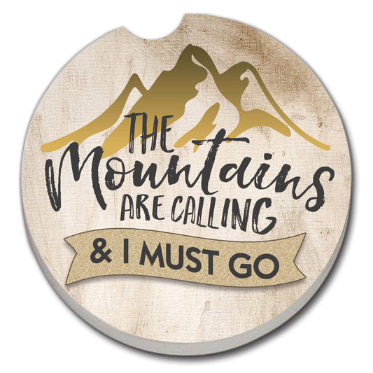 CounterArt Call of The Mountains Single Absorbnent Stone Coaster for Vehicle Cup Holder 2.6” Diameter Manufactured in The USA