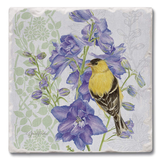 Thirstystone Delphinium Birdhouse Single Tumbled Tile Stone Coaster with Protective Cork Backing Manufactured in The USA 4" Square, Artistic, Easily Wipes Clean