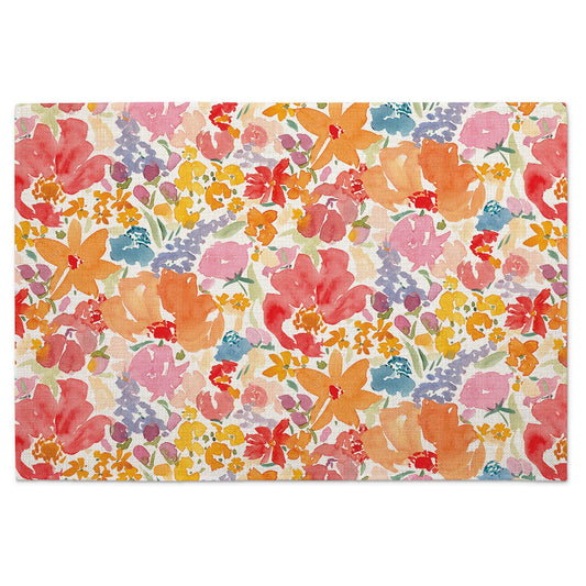 Highland Home Bright Floral 4 Pack Poly-Cotton Blend Fabric Placemats 18" x 12" Manufactured in The USA