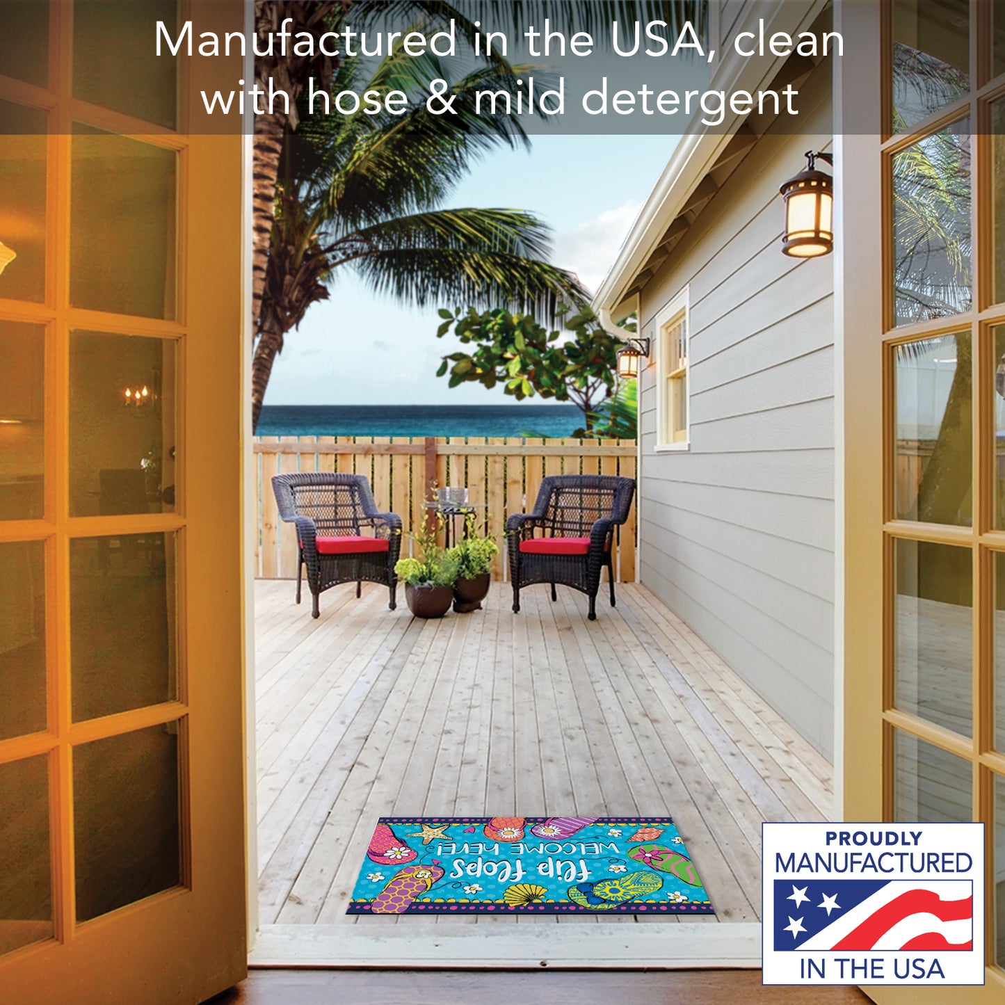 Counterart Flip Flops Welcome Indoor/Outdoor Entryway Floor Mat Manufactured in The USA 29.5" by 17.75"