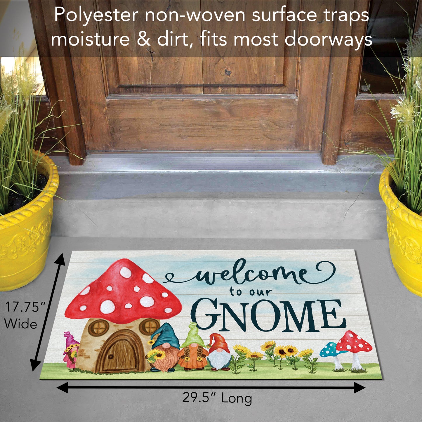 Counterart Welcome to Our Gnome Indoor/Outdoor Entryway Floor Mat Manufactured in the USA 29.5" by 17.75"