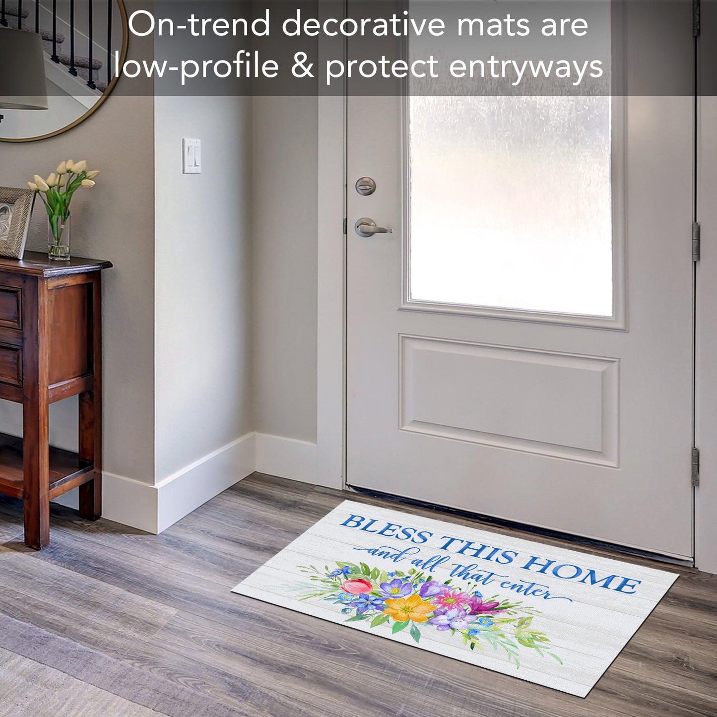 Counterart Welcome All Who Enter Spring Indoor/Outdoor Entryway Floor Mat Manufactured in the USA 29.5" by 17.75"