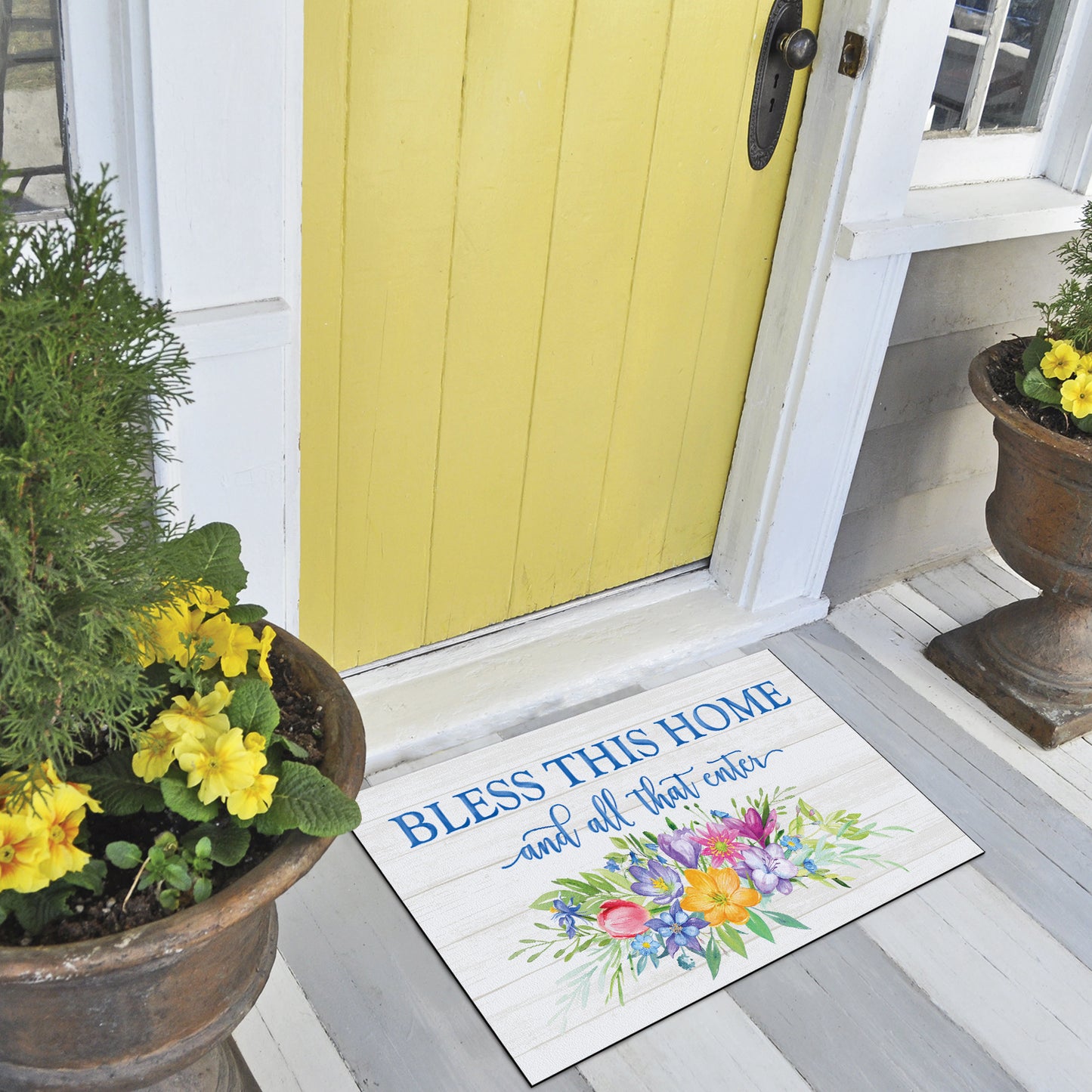 Counterart Welcome All Who Enter Spring Indoor/Outdoor Entryway Floor Mat Manufactured in the USA 29.5" by 17.75"