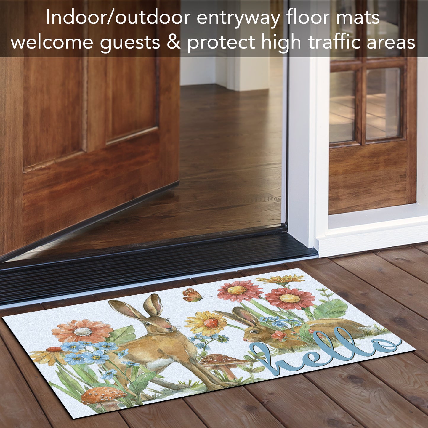 Counterart Garden Bunnies Indoor/Outdoor Entryway Floor Mat Manufactured in the USA 29.5" by 17.75"