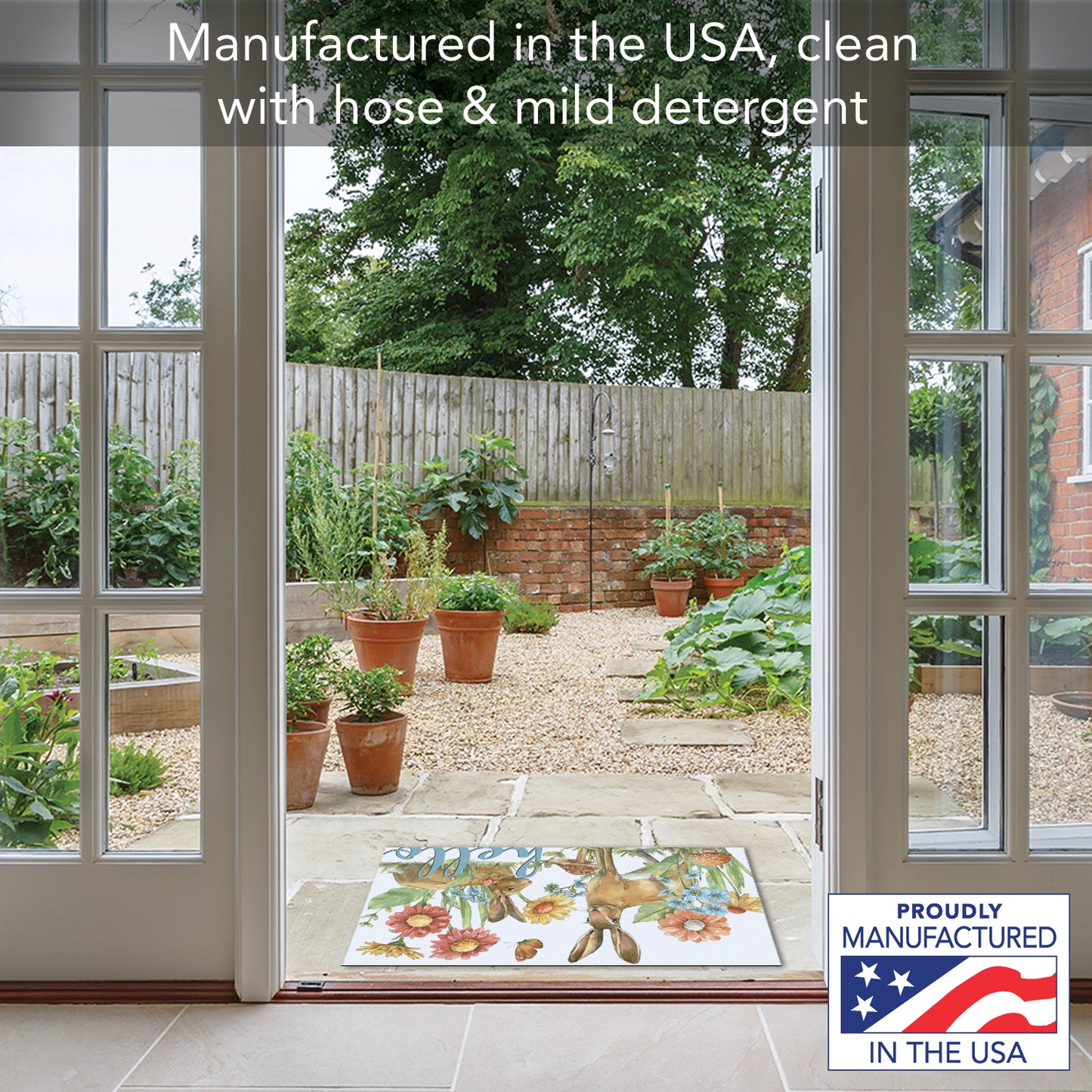 Counterart Garden Bunnies Indoor/Outdoor Entryway Floor Mat Manufactured in the USA 29.5" by 17.75"