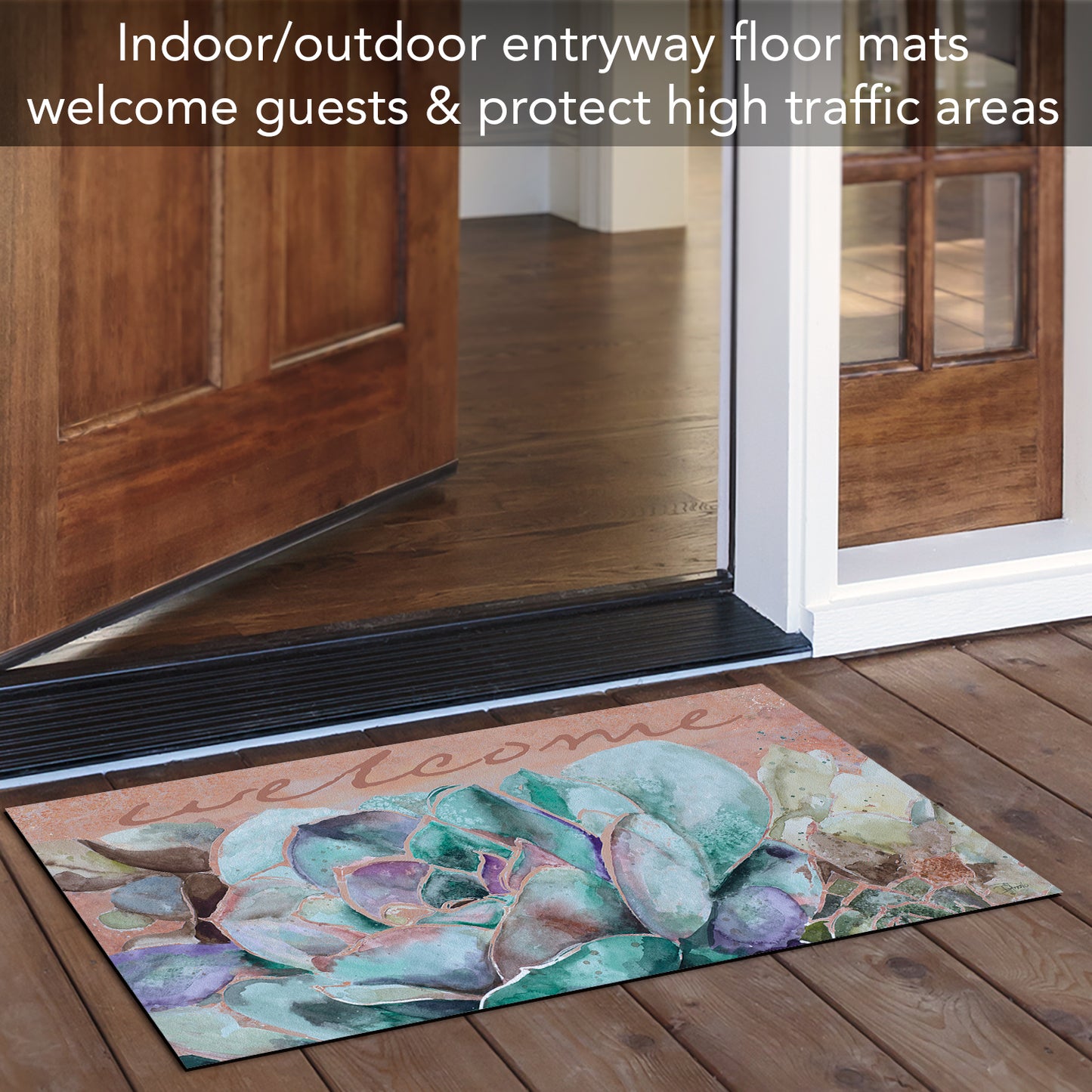 Counterart Succulent Welcome Indoor/Outdoor Entryway Floor Mat Manufactured in the USA 29.5" by 17.75"