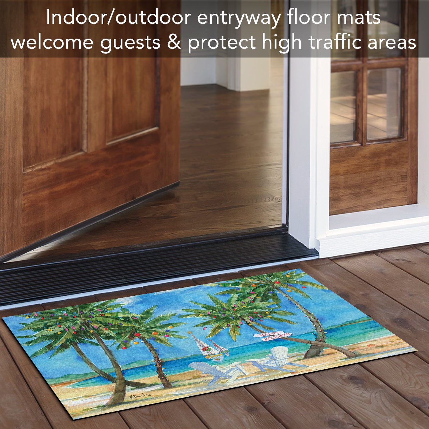Counterart Holiday Palms Indoor/Outdoor Entryway Floor Mat Manufactured in the USA 29.5" by 17.75"