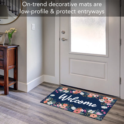 Counterart Floral on Navy Indoor/Outdoor Entryway Floor Mat Manufactured in the USA 29.5" by 17.75"