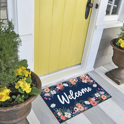Counterart Floral on Navy Indoor/Outdoor Entryway Floor Mat Manufactured in the USA 29.5" by 17.75"