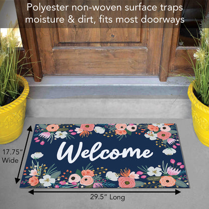 Counterart Floral on Navy Indoor/Outdoor Entryway Floor Mat Manufactured in the USA 29.5" by 17.75"