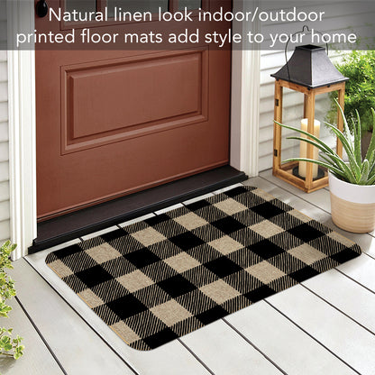 Counterart Buffalo Check Decorative Indoor/Outdoor Natural Linen Look Floor Mat with Recycled Rubber Back Manufactured in The USA 29.5” x 17.75”