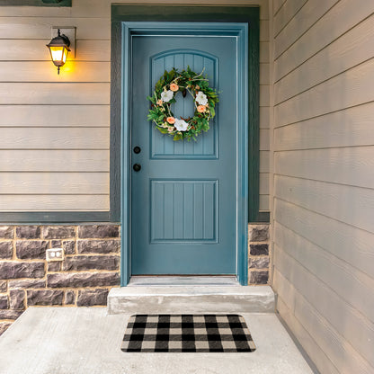 Counterart Buffalo Check Decorative Indoor/Outdoor Natural Linen Look Floor Mat with Recycled Rubber Back Manufactured in The USA 29.5” x 17.75”