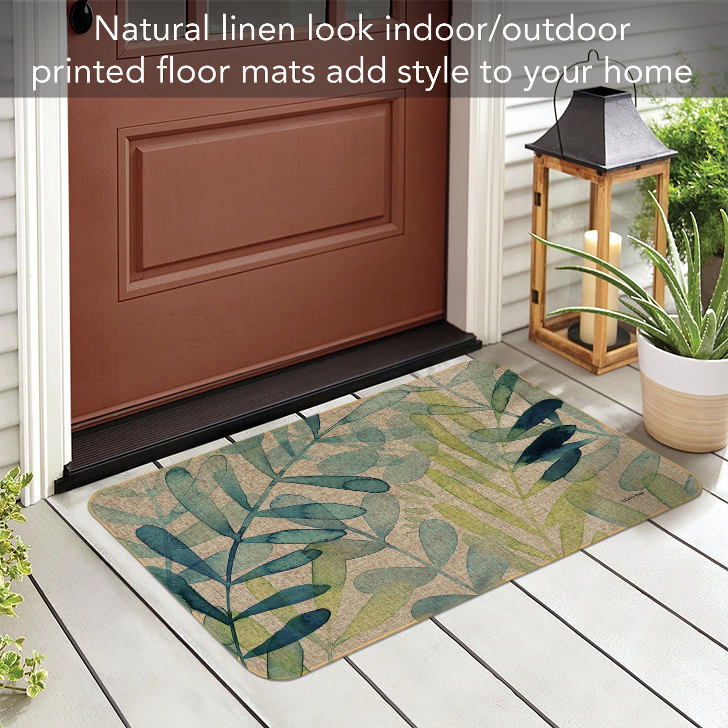 Counterart Gossamer Palm Decorative Indoor/Outdoor Natural Linen Look Floor Mat with Recycled Rubber Back Manufactured in The USA 29.5” x 17.75”