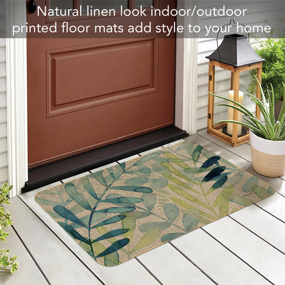 Counterart Gossamer Palm Decorative Indoor/Outdoor Natural Linen Look Floor Mat with Recycled Rubber Back Manufactured in The USA 29.5” x 17.75”