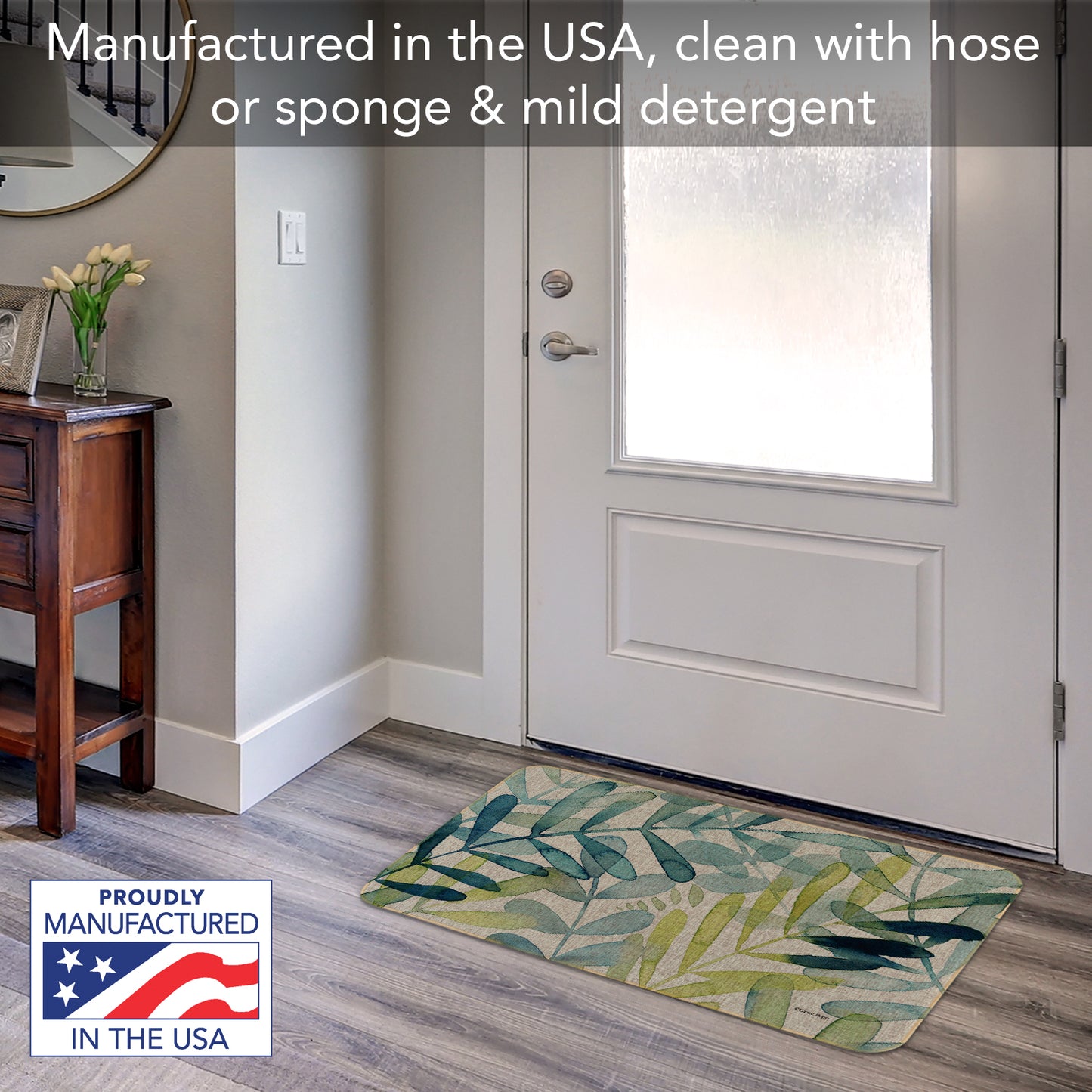 Counterart Gossamer Palm Decorative Indoor/Outdoor Natural Linen Look Floor Mat with Recycled Rubber Back Manufactured in The USA 29.5” x 17.75”
