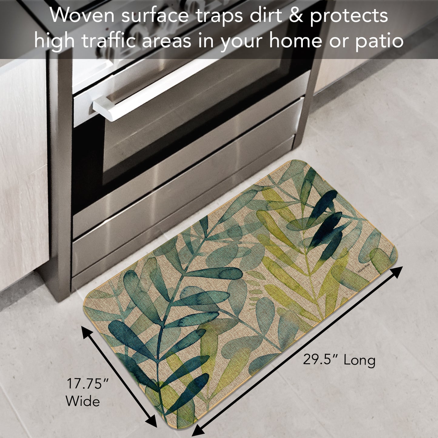 Counterart Gossamer Palm Decorative Indoor/Outdoor Natural Linen Look Floor Mat with Recycled Rubber Back Manufactured in The USA 29.5” x 17.75”