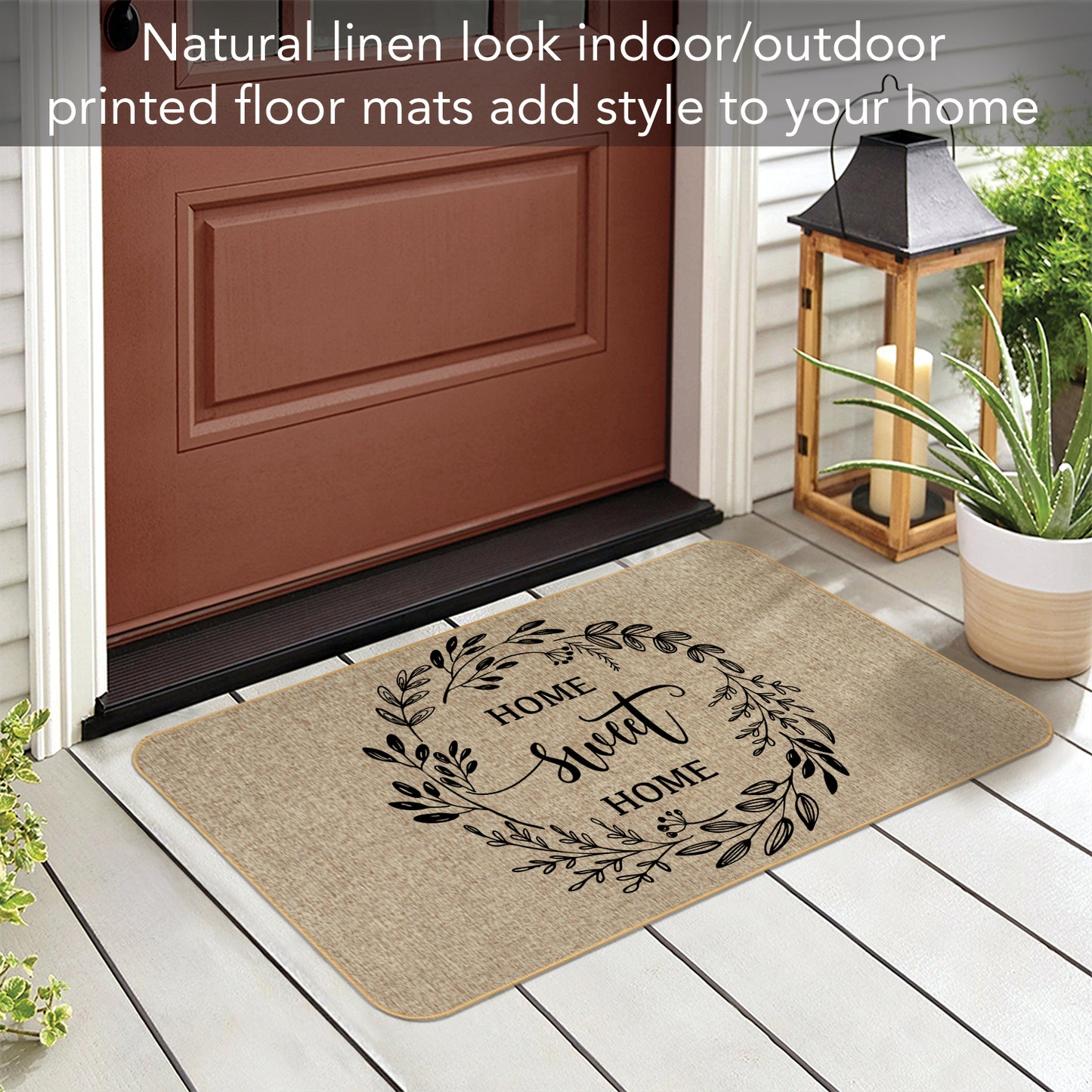 Counterart Home Sweet Home Decorative Indoor/Outdoor Natural Linen Look Floor Mat with Recycled Rubber Back Manufactured in The USA 29.5” x 17.75”
