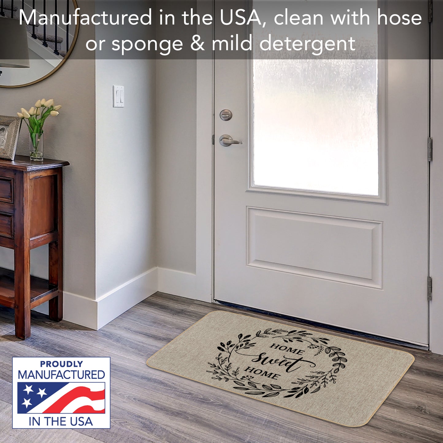 Counterart Home Sweet Home Decorative Indoor/Outdoor Natural Linen Look Floor Mat with Recycled Rubber Back Manufactured in The USA 29.5” x 17.75”