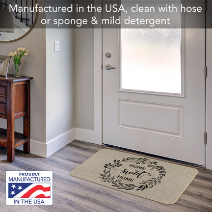 Counterart Home Sweet Home Decorative Indoor/Outdoor Natural Linen Look Floor Mat with Recycled Rubber Back Manufactured in The USA 29.5” x 17.75”