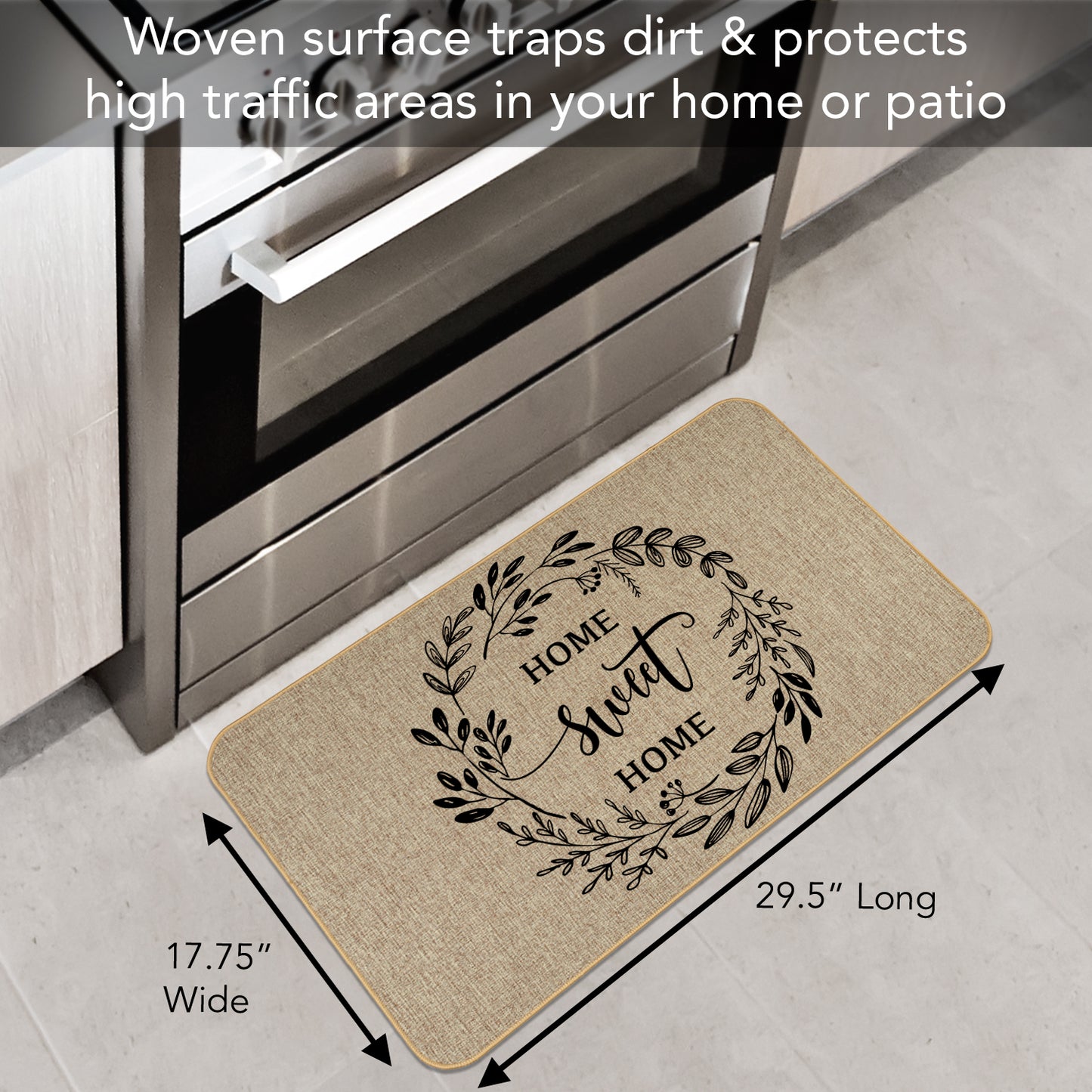 Counterart Home Sweet Home Decorative Indoor/Outdoor Natural Linen Look Floor Mat with Recycled Rubber Back Manufactured in The USA 29.5” x 17.75”