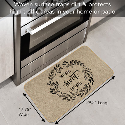 Counterart Home Sweet Home Decorative Indoor/Outdoor Natural Linen Look Floor Mat with Recycled Rubber Back Manufactured in The USA 29.5” x 17.75”