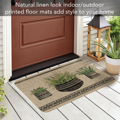 Counterart Mud Cloth Pots Decorative Indoor/Outdoor Natural Linen Look Floor Mat with Recycled Rubber Back Manufactured in The USA 29.5” x 17.75”