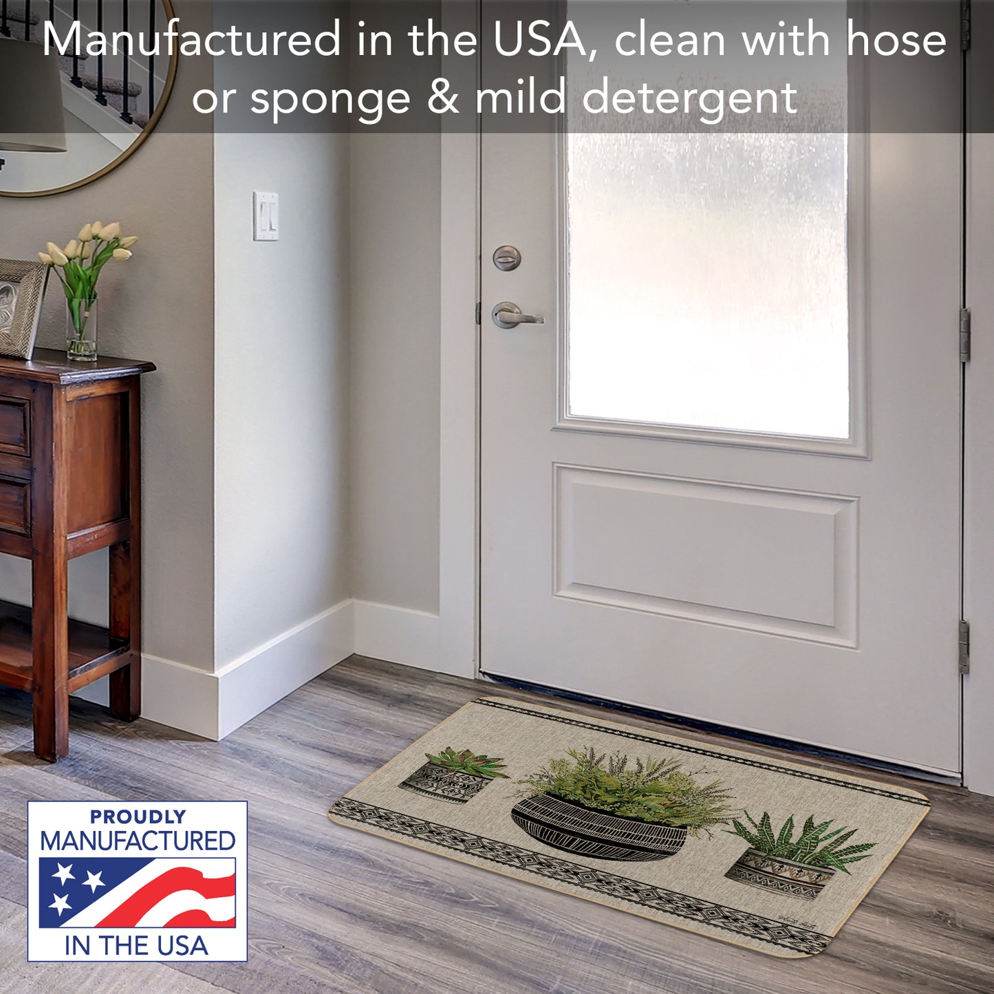 Counterart Mud Cloth Pots Decorative Indoor/Outdoor Natural Linen Look Floor Mat with Recycled Rubber Back Manufactured in The USA 29.5” x 17.75”