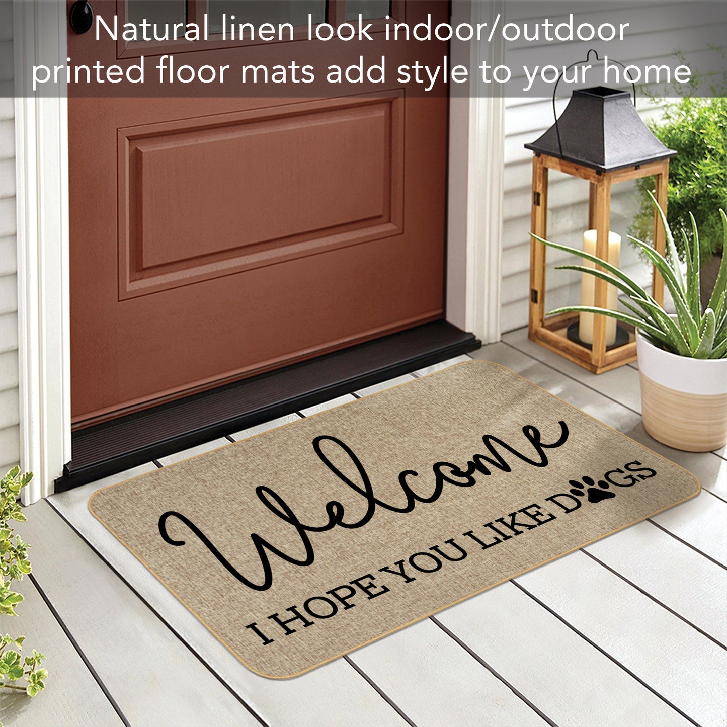 Counterart WelcomeHope You Like Dogs Decorative Indoor/Outdoor Natural Linen Look Floor Mat with Recycled Rubber Back Manufactured in The USA 29.5” x 17.75”