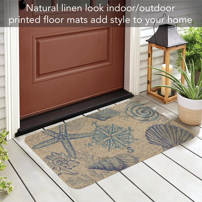 Counterart Coastal Sketch Decorative Indoor/Outdoor Natural Linen Look Floor Mat with Recycled Rubber Back Manufactured in The USA 29.5” x 17.75”