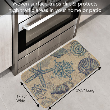 Counterart Coastal Sketch Decorative Indoor/Outdoor Natural Linen Look Floor Mat with Recycled Rubber Back Manufactured in The USA 29.5” x 17.75”