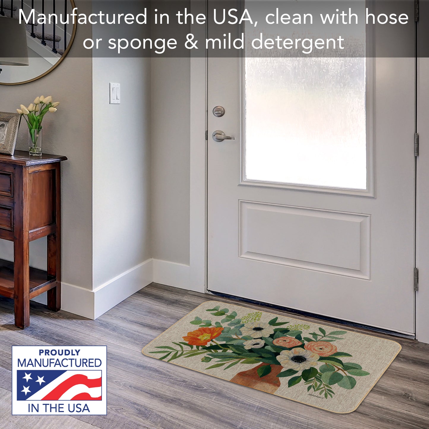 Counterart Fresh Poppies Decorative Indoor/Outdoor Natural Linen Look Floor Mat with Recycled Rubber Back Manufactured in The USA 29.5” x 17.75”