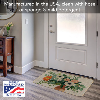 Counterart Fresh Poppies Decorative Indoor/Outdoor Natural Linen Look Floor Mat with Recycled Rubber Back Manufactured in The USA 29.5” x 17.75”