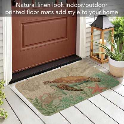 Counterart Caribbean Turtle Decorative Indoor/Outdoor Natural Linen Look Floor Mat with Recycled Rubber Back 29.5" x 17.75" Manufactured in The USA