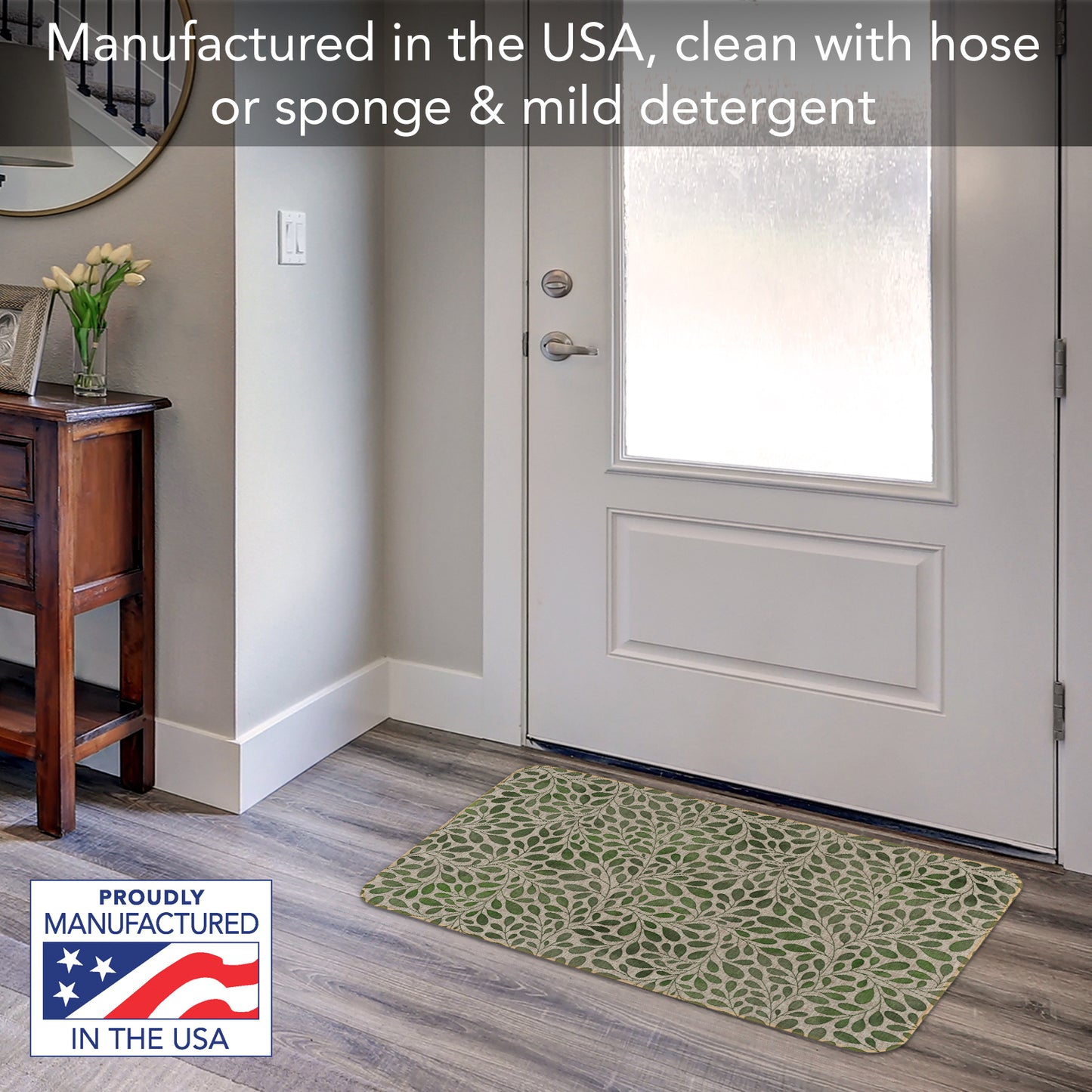 Counterart Verde Garden Decorative Indoor/Outdoor Natural Linen Look Floor Mat with Recycled Rubber Back Manufactured in The USA 29.5” x 17.75”