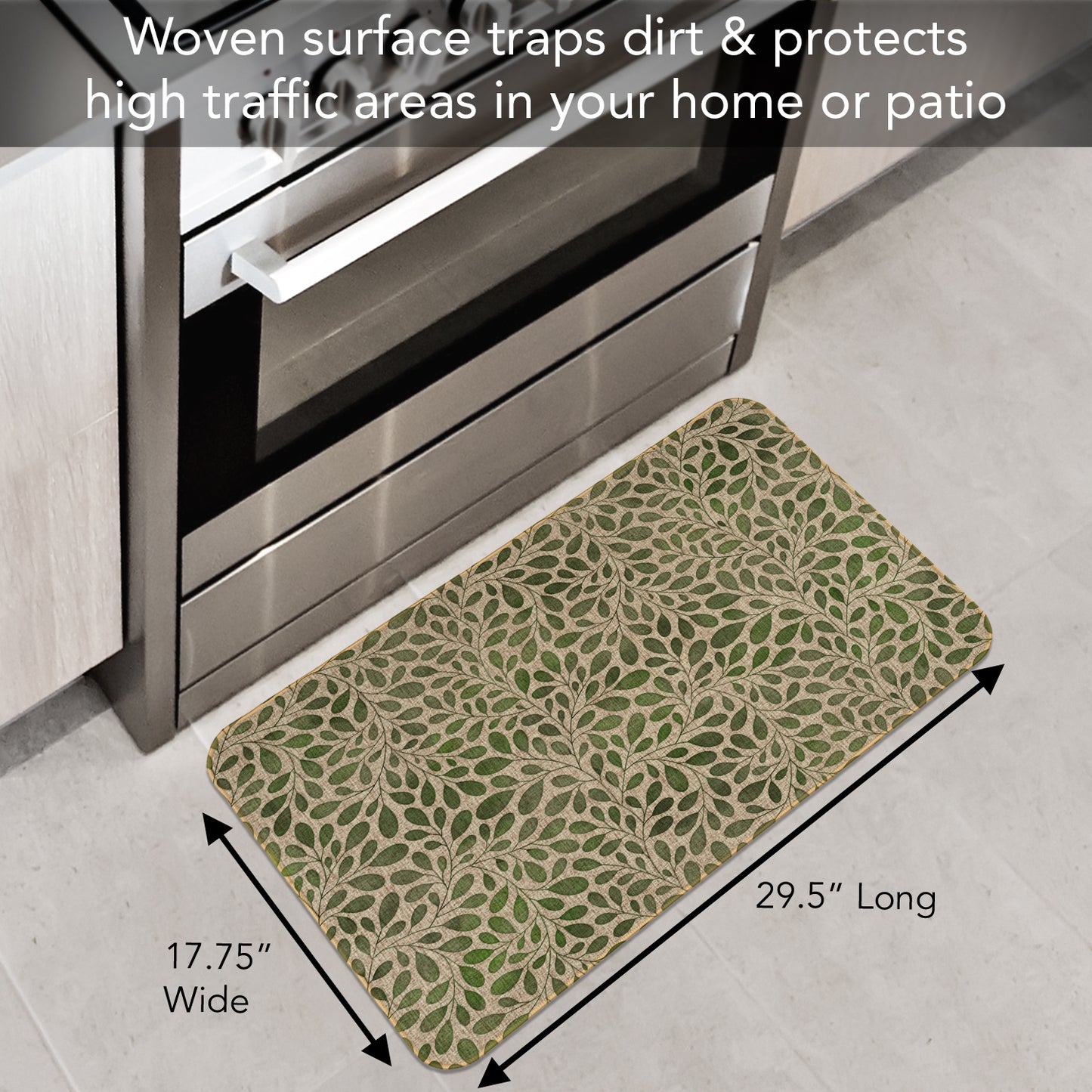 Counterart Verde Garden Decorative Indoor/Outdoor Natural Linen Look Floor Mat with Recycled Rubber Back Manufactured in The USA 29.5” x 17.75”