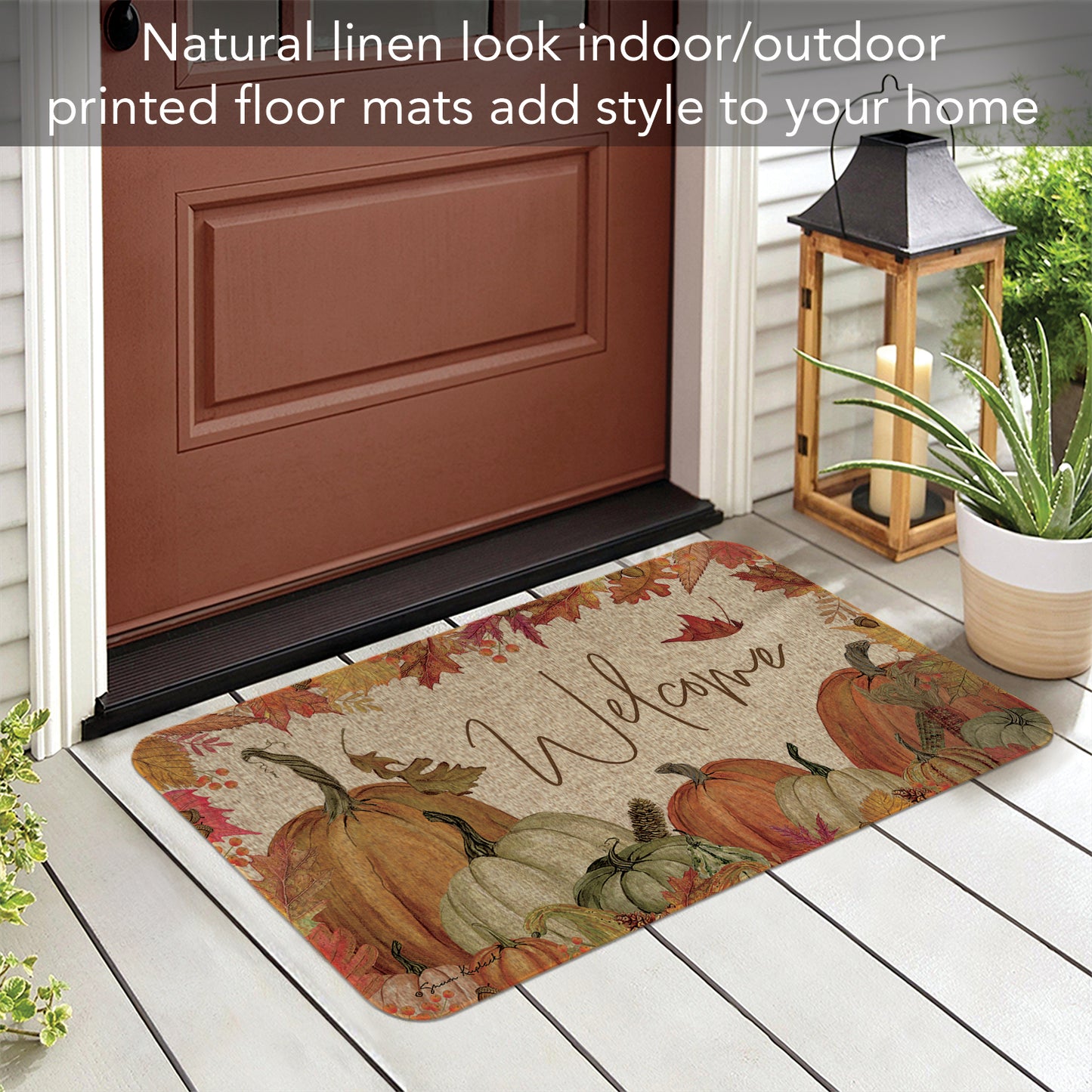 Counterart Fall Pumpkin Welcome Indoor/Outdoor Natural Linen Look Floor Mat with Recycled Rubber Back Manufactured in The USA 29.5” x 17.75”