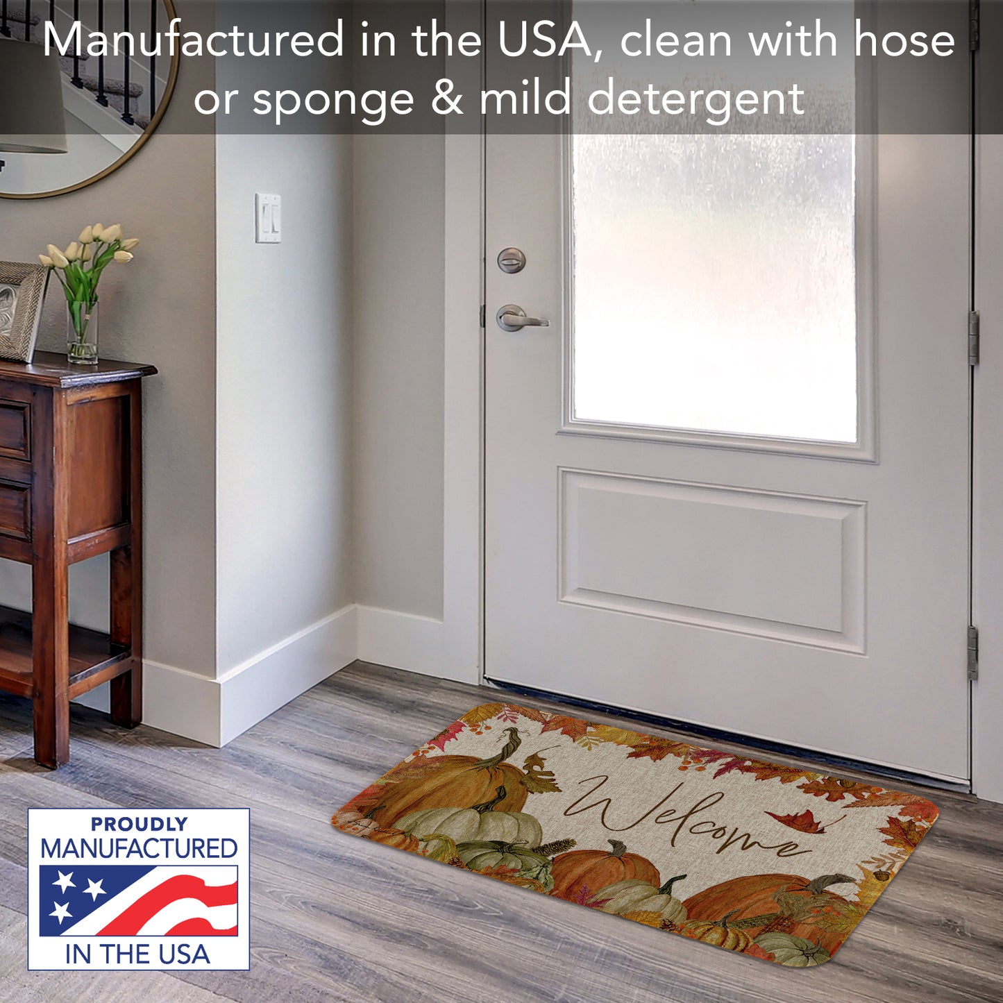 Counterart Fall Pumpkin Welcome Indoor/Outdoor Natural Linen Look Floor Mat with Recycled Rubber Back Manufactured in The USA 29.5” x 17.75”