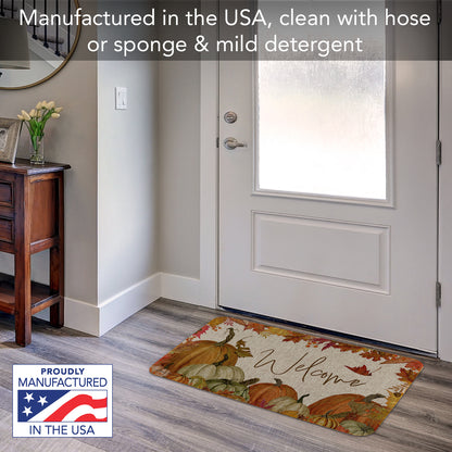 Counterart Fall Pumpkin Welcome Indoor/Outdoor Natural Linen Look Floor Mat with Recycled Rubber Back Manufactured in The USA 29.5” x 17.75”