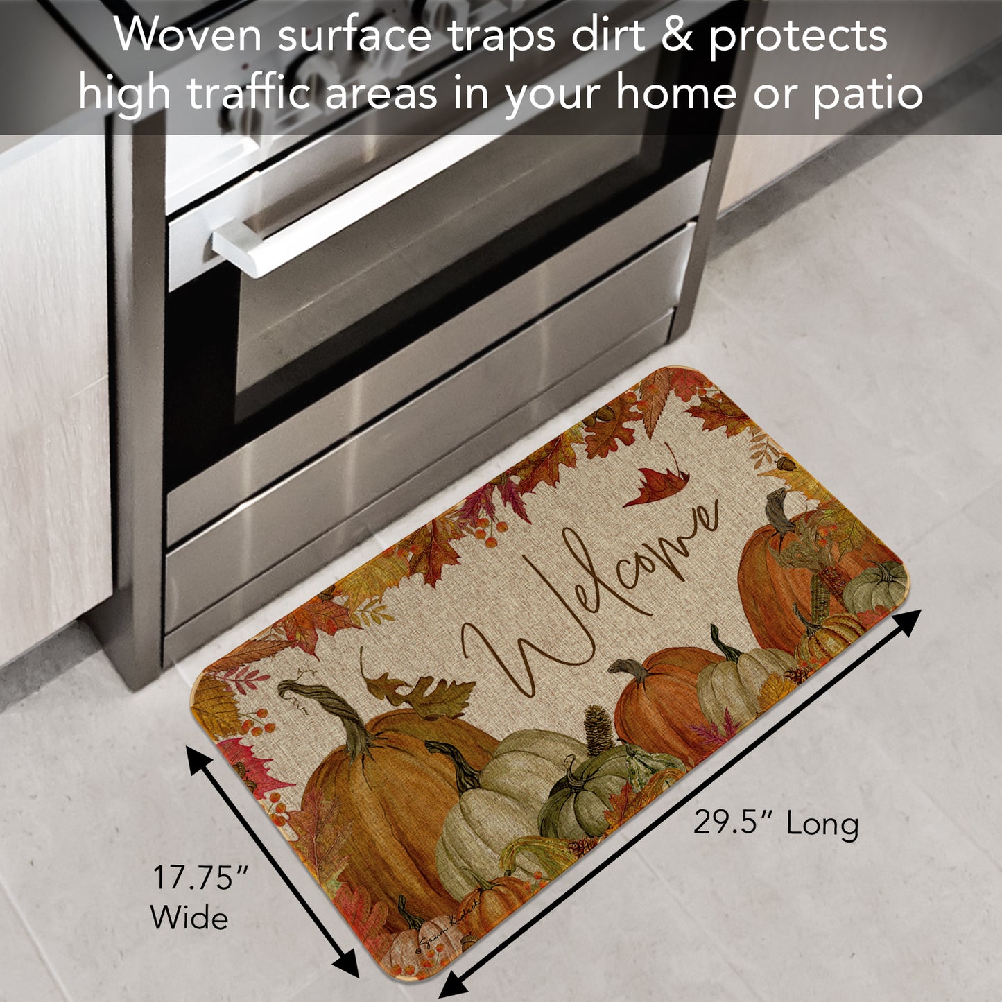 Counterart Fall Pumpkin Welcome Indoor/Outdoor Natural Linen Look Floor Mat with Recycled Rubber Back Manufactured in The USA 29.5” x 17.75”