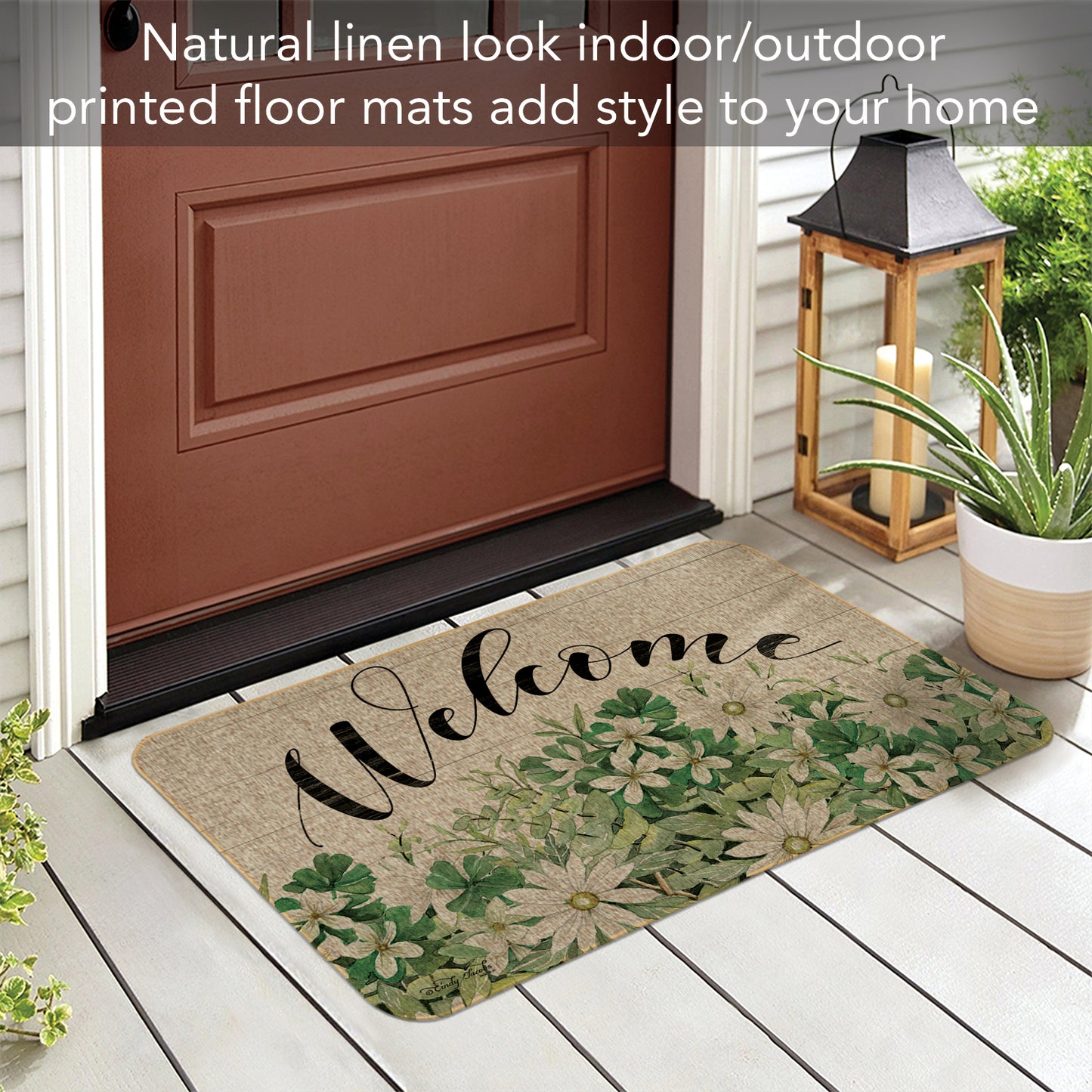 Counterart Farmhouse Welcome Indoor/Outdoor Natural Linen Look Floor Mat with Recycled Rubber Back Manufactured in The USA 29.5” x 17.75”