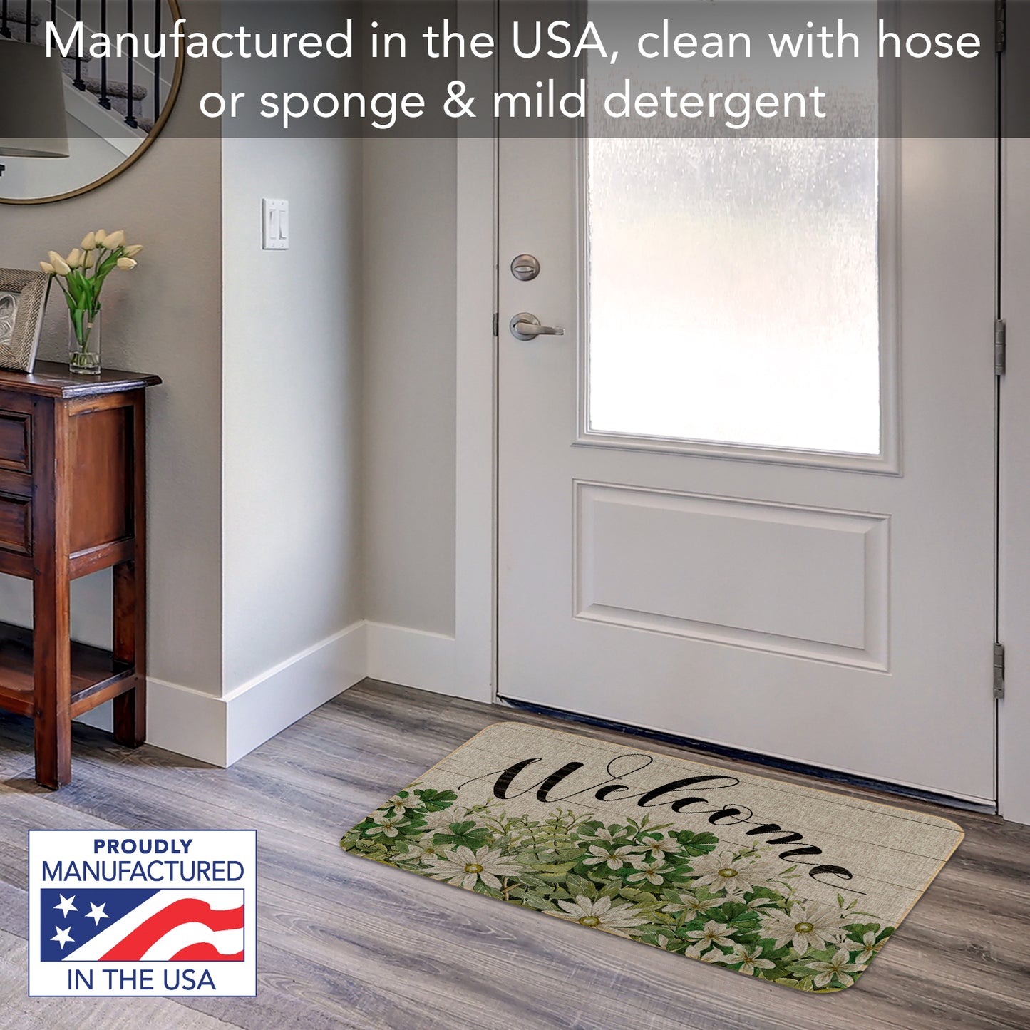 Counterart Farmhouse Welcome Indoor/Outdoor Natural Linen Look Floor Mat with Recycled Rubber Back Manufactured in The USA 29.5” x 17.75”