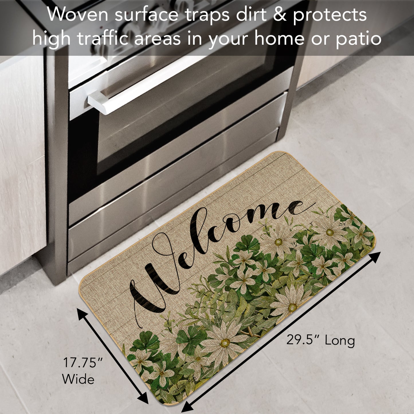 Counterart Farmhouse Welcome Indoor/Outdoor Natural Linen Look Floor Mat with Recycled Rubber Back Manufactured in The USA 29.5” x 17.75”