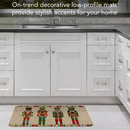 Counterart Nutcracker Holidays Indoor/Outdoor Natural Linen Look Floor Mat with Recycled Rubber Back Manufactured in The USA 29.5” x 17.75”