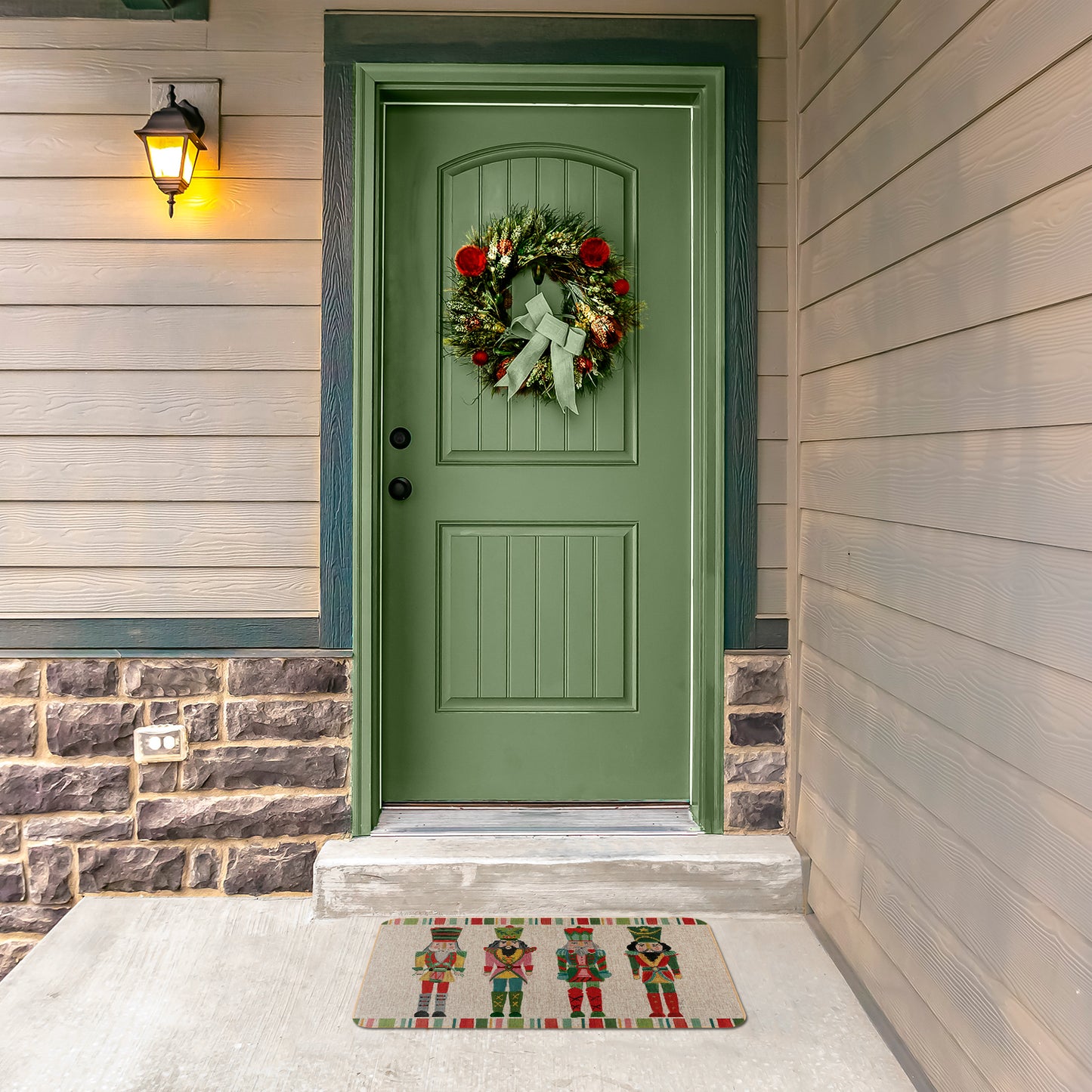 Counterart Nutcracker Holidays Indoor/Outdoor Natural Linen Look Floor Mat with Recycled Rubber Back Manufactured in The USA 29.5” x 17.75”
