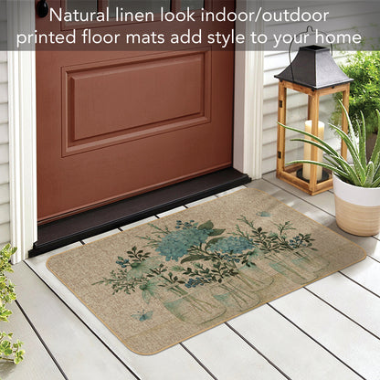 Highland Home Mason Jar Floral Indoor/Outdoor Natural Linen Look Floor Mat with Recycled Rubber Back Manufactured in The USA 29.5” x 17.75”